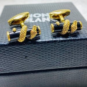 Vintage Men&#39;s Montblanc Heritage Serpent Gold+Black Color Gold Plated Cufflinks Set With Box