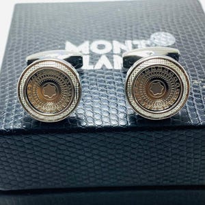 Vintage Men&#39;s Montblanc Meisterstuck Silver Colour Stainless Steel Cufflinks Set With Box
