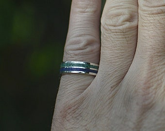Sterling Silver Wedding Band - Color Ring - Inlay Stone Lapis and Malachite - Engagement Inlaid Stone Ring - Handmade Jewelry for Wedding