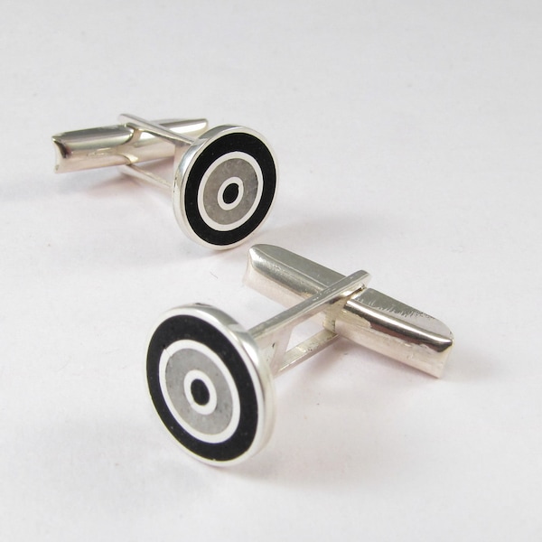 Wedding Cufflinks - Sterling Silver 925 - Geometric Jewelry - Black Cufflinks Minimal Contemporary Design