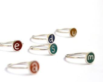 Sterling Silver Custom Rings - Initial Ring - Personalized Jewelry - Naturally Color Stone Inlay