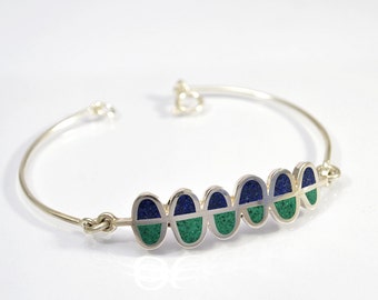 Bracelet bleu et vert - Argent sterling - Incrustation de pierres de couleur