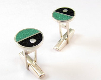 Green Cufflinks - Sterling Silver 925 - Wedding Jewelry