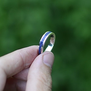Sterling Silver Lapis Lazuli Wedding Band - Modern Minimalist Ring