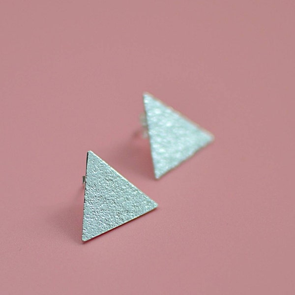 Mountain Triangles Earrings - Geometric Sterling Silver Ear Studs - Textured Surface Minimal Jewelry - Perfect Jewelry for Her