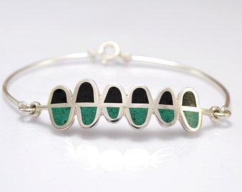 Sterling Silver Bracelet - Black and Green - Stone Color Inlay