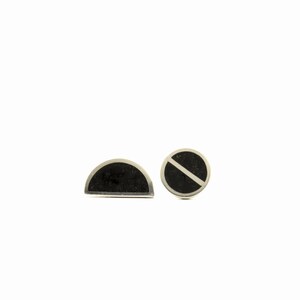 Black sterling silver ear studs Asimetric earrings Minimal design image 1