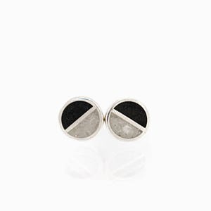 Sterling Silver Earrings - Black and White Studs - Inlay Stone