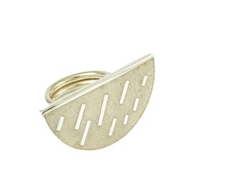 Statement Minimal Ring - Solid 925 Sterling Silver - Stone Inlay - Handmade Gift for Her