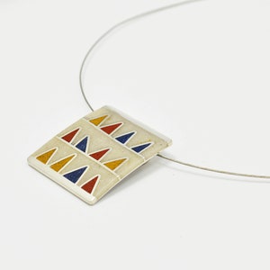 Sterling Silver Pendant - Color Stone Inlay - Geometric Design - Handmade Gift for Her