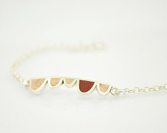 Sterling Silver Bracelet - Chain - Minimal - Inlay Stone Color - Gift for Her - Organic Design