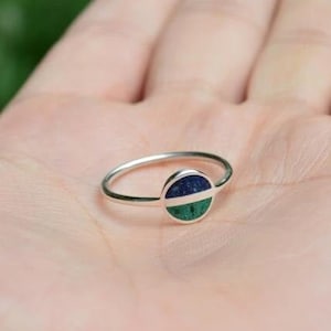 Saturn Ring - Blue and Green - Sterling Silver 925 - Minimal Space Ring - Gift for Her