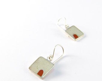 Minimal Earrings - White and Red - Sterling Silver 925