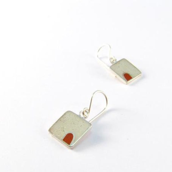 Minimal Earrings - White and Red - Sterling Silver 925