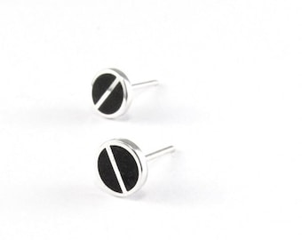Minimal Ear Studs - Black Earrings - Sterling Silver 925
