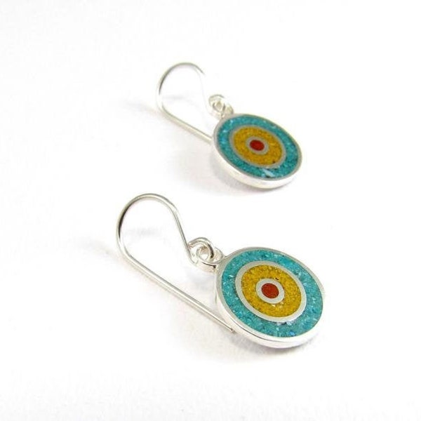 Sterling Silver Earrings - Colorful Circles - Minimal Jewelry