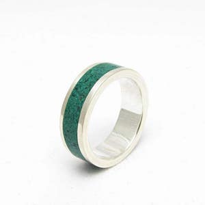 Anel de prata esterlina com incrustação de malaquita - Aliança de casamento verde