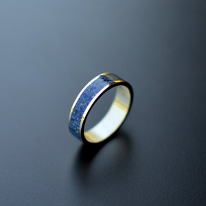 Blue Wedding Band, Sterling Silver 925, Lapis Stone Inlay, Something Blue, Naturally Colored Rings, Lapis lazuli Inlaid Stone