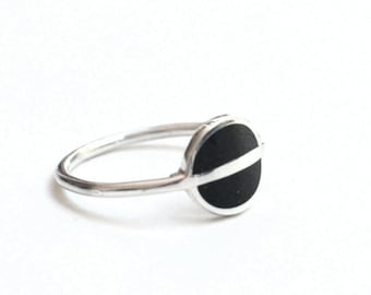 Minimal Ring - Space - Sterling Silver Black Ring - Gift for Her - Contemporary Ring Handmade Silversmith Jewelry  - Black Stone Ring