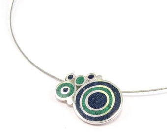 Sterling Silver Pendant - Blue and Green Bubbles - Modern Pendant - Contemporary Jewelry