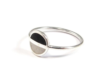 Sterling Silver Ring - Saturn - Minimal Ring Black and White - Minimalist Jewelry - Contemporary Design