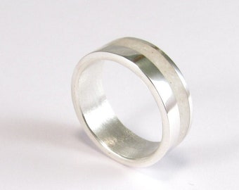 White Wedding Band - Sterling Silver Ring - Wedding Jewelry White Stone Inlaid Naturally Colored Jewelry - Engagement Ring