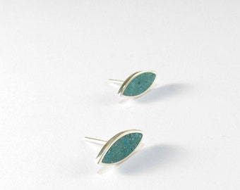 Turquoise Ear Studs - Sterling Silver 925 - Inlay Stone Color