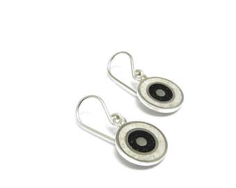 Black and White Earrings - Sterling Silver - Circles