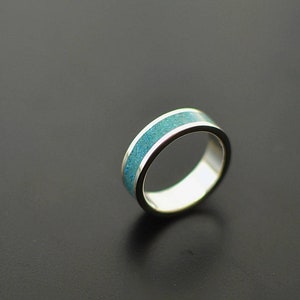 Turquoise Wedding Band - Sterling Silver Engagement Ring - Turquoise Stone Inlay Naturally Colored Engagement Ring