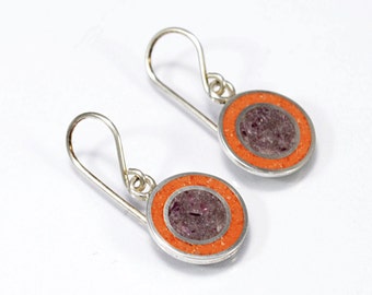 Orange Earrings - Sterling Silver 925 - Color Stone Inlay