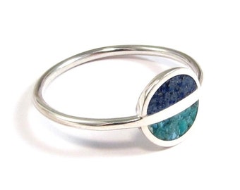 Sterling Silver Minimal Ring - Saturn - Blue Ring - Inlay Stone Lapis and Turquoise Naturally Colored Jewelry