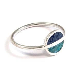 Sterling Silver Minimal Ring - Saturn - Blue Ring - Inlay Stone Lapis and Turquoise Naturally Colored Jewelry