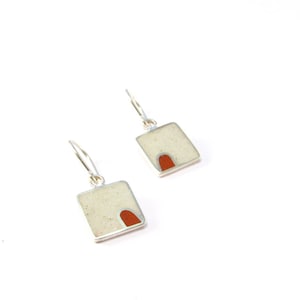 Square Earrings - 925 Sterling Silver - White Stone Inlay