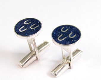 Wedding Cufflinks - Sterling Silver 925 - Blue Lapis Inlay Jewelry