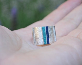 Color Lines Ring - Sterling Silver 925 - Blue Ring - Sea Color Ring - Gift for Her