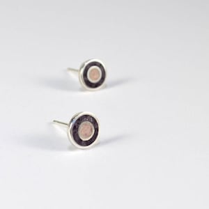 Pink Ear Studs - Sterling Silver Earrings - Naturally Colored with Stone Inlays - Minimal Contemporary Design