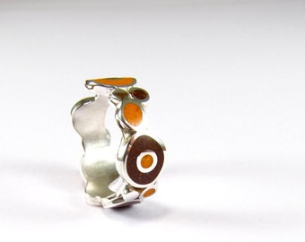 Color Bubbles - Sterling Silver Ring - Orange Bubbles Color Stone Inlayed - Gift for Her Colorful Ring