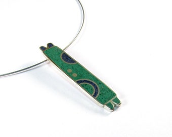 Sterling Silver Pendant - Blue and Green - Contemporary Design - Handmade Gift for Her