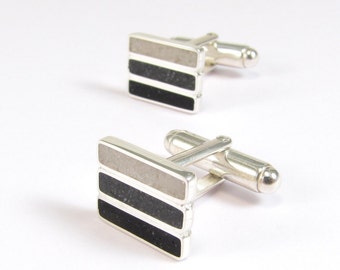 Wedding Cufflinks - Sterling Silver 925 - Minimal Black and White Jewelry - Gift for Him