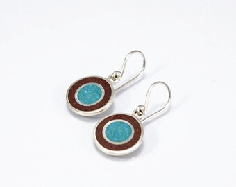 Circles Earrings - Sterling Silver 925 - Chocolate and Turquoise Color - Geometric Minimal Contemporary Jewelry - Gift for Mom