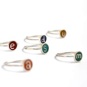Sterling Silver Custom Rings - Initial Ring - Personalized Jewelry - Naturally Color Stone Inlay