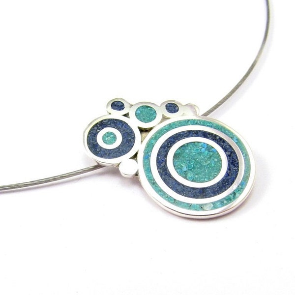 Sterling Silver Pendant - Blue and Turquoise Bubbles - Handmade Gift for Her