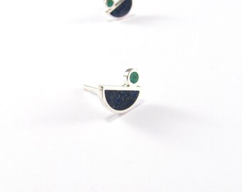 Blue Birds Studs - Sterling Silver 925 - Inlay Stone Color