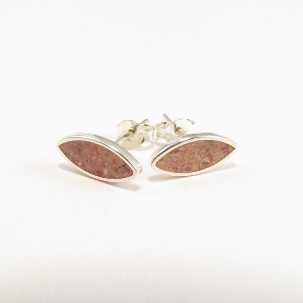 Pink Earrings - Sterling Silver Ear Studs - Inlay Stone Jewelry