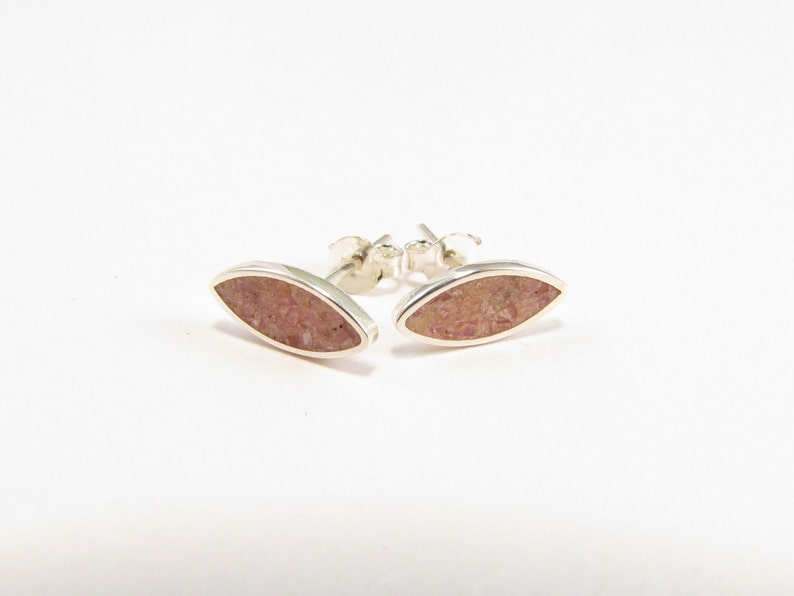 Pink Earrings Sterling Silver Ear Studs Inlay Stone Jewelry image 1