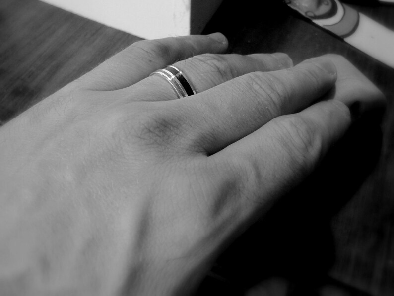 Lines Modern Minimal Unisex Contemporary Color Wedding Band Sterling Silver Ring Green Blue