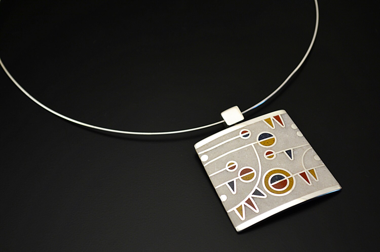 Sterling Silver Pendant Geometric Statement Necklace Etsy