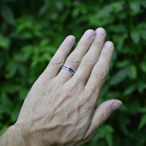 Blue Wedding Band, Sterling Silver 925, Lapis Stone Inlay, Something Blue, Naturally Colored Rings, Lapis lazuli Inlaid Stone in a hand
