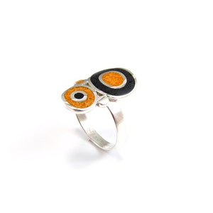 Sterling Silver Ring Black and Orange Bubbles Contemporary Ring for Gift Color Stone Inlay image 2