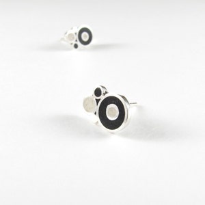 Black and White Bubbles Ear Studs - Bubbles Earrings - Sterling Silver 925